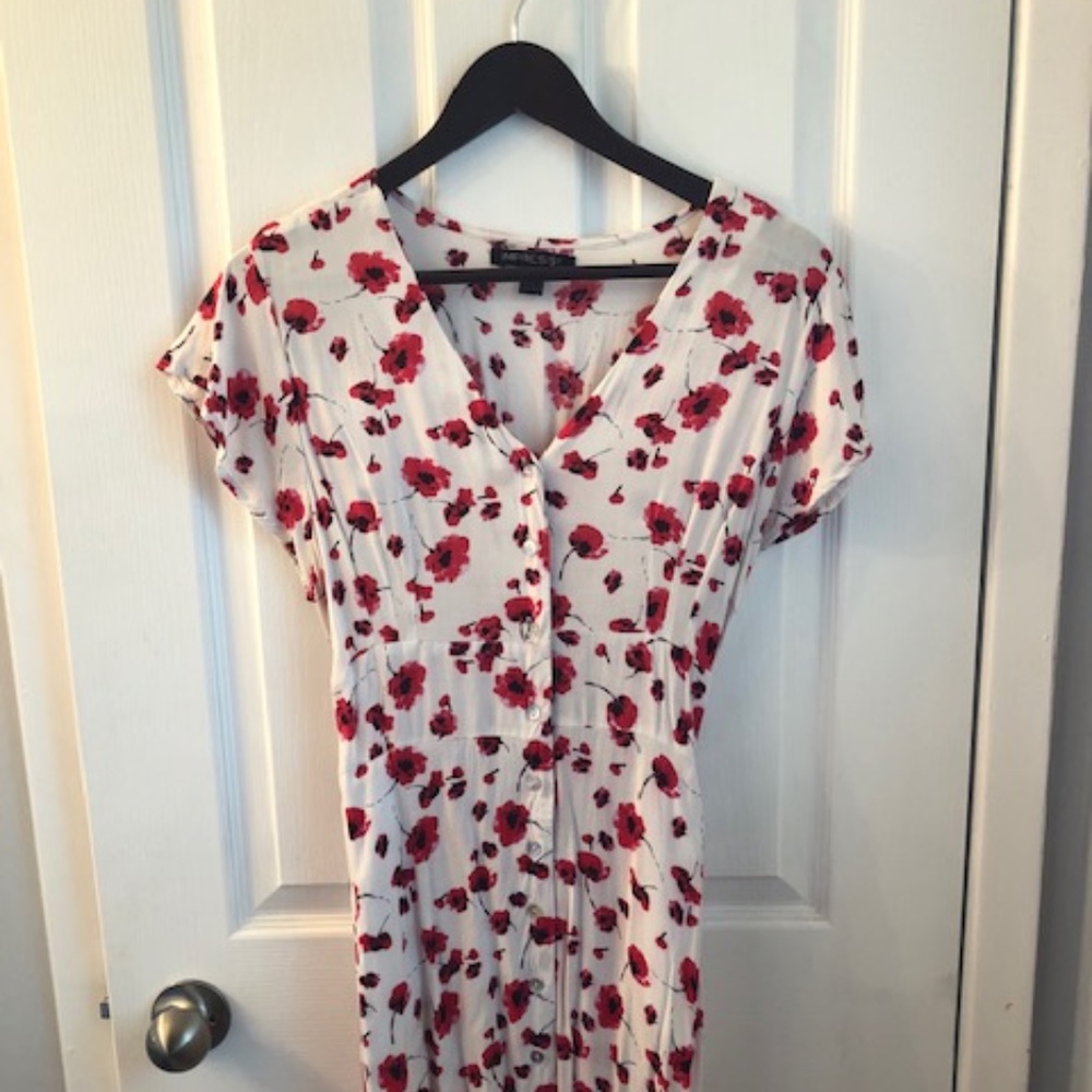 White with Red Flower Dress